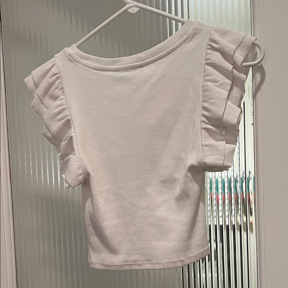 Zara Cropped White Ruffle Sleeve Ribbed Top ~ small NWT - Picture 4 of 4